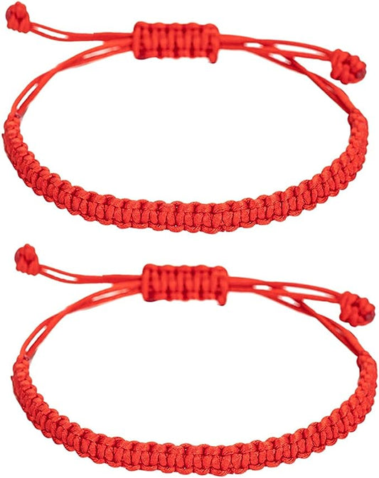2PCS String Bracelets for Women Men Boys Girls, Handmade Red Black Buddhist Tibetan Woven Rope Bracelet for Protection and Luck Friendship Bracelet